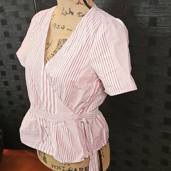 Madewell Mauve & White Stripe Wrap Top Size Small - Picture 3 of 9